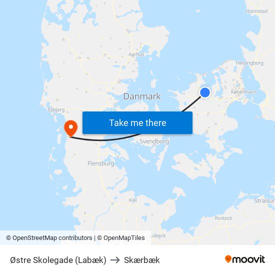 Østre Skolegade (Labæk) to Skærbæk map