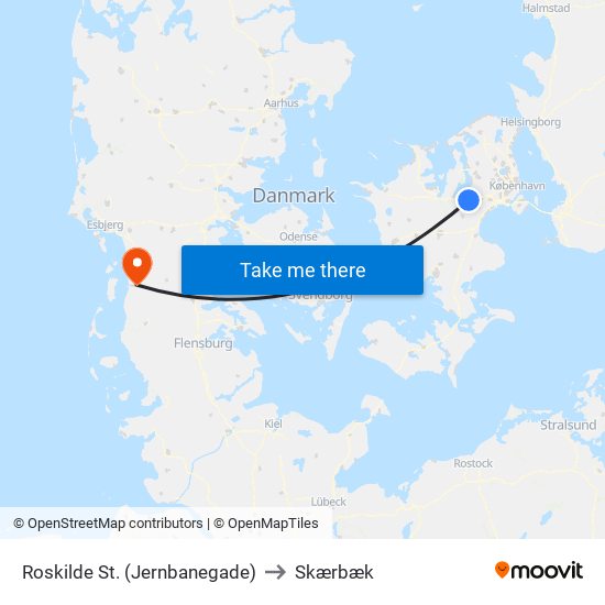 Roskilde St. (Jernbanegade) to Skærbæk map