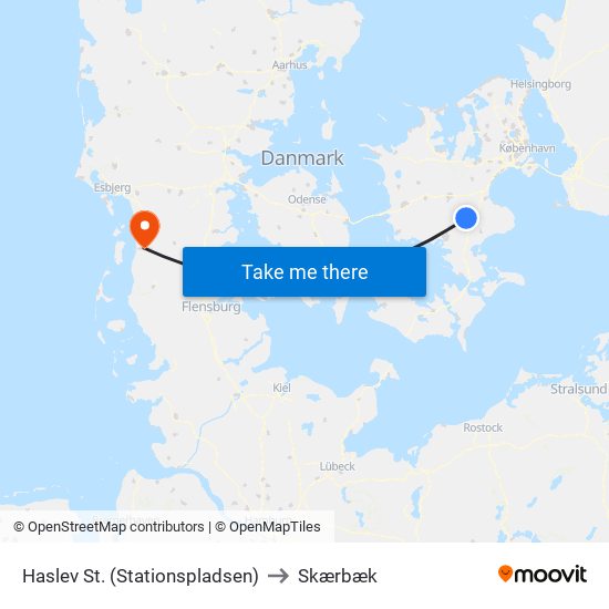Haslev St. (Stationspladsen) to Skærbæk map