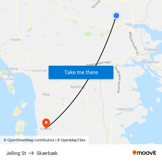 Jelling St to Skærbæk map