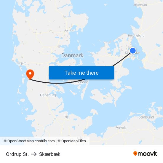 Ordrup St. to Skærbæk map