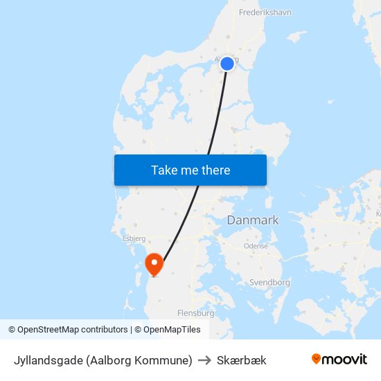 Jyllandsgade (Aalborg Kommune) to Skærbæk map