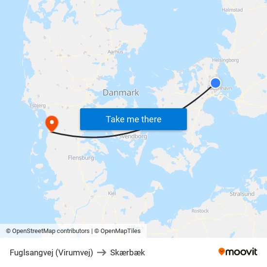 Fuglsangvej (Virumvej) to Skærbæk map