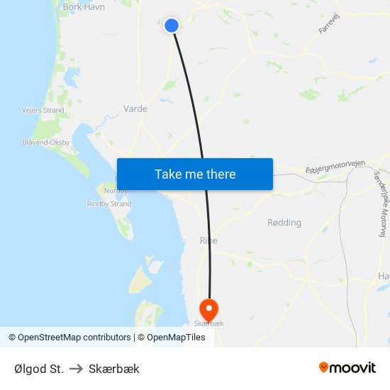 Ølgod St. to Skærbæk map