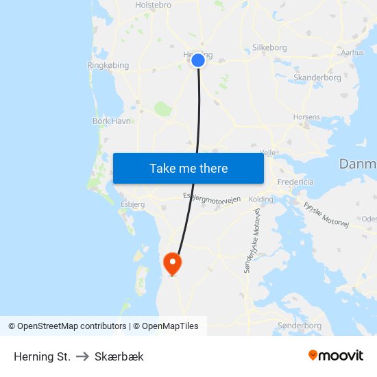 Herning St. to Skærbæk map