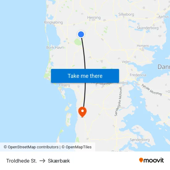 Troldhede St. to Skærbæk map