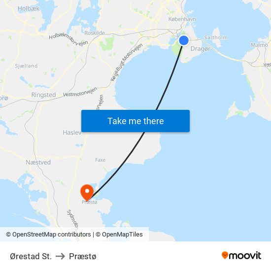 Ørestad St. to Præstø map