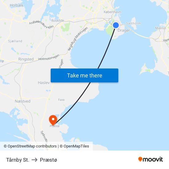 Tårnby St. to Præstø map