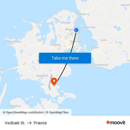 Vedbæk St. to Præstø map