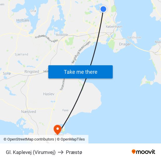 Gl. Kaplevej (Virumvej) to Præstø map