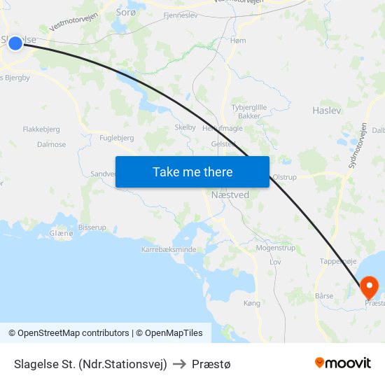 Slagelse St. (Ndr.Stationsvej) to Præstø map