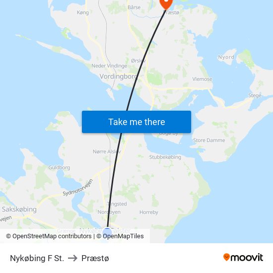 Nykøbing F St. to Præstø map