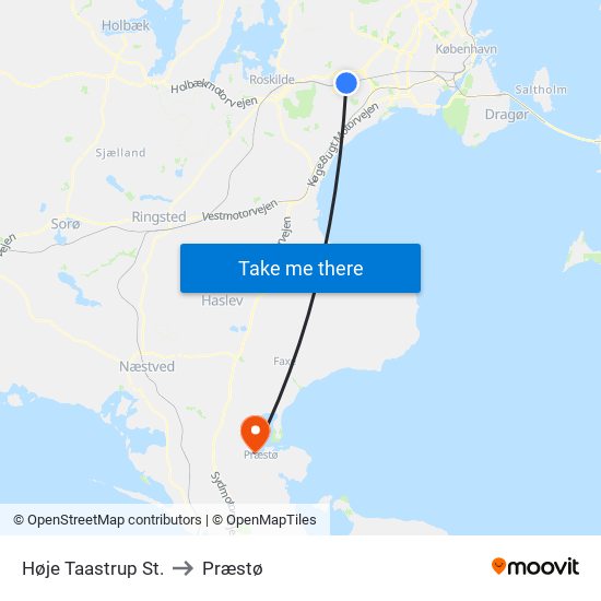 Høje Taastrup St. to Præstø map