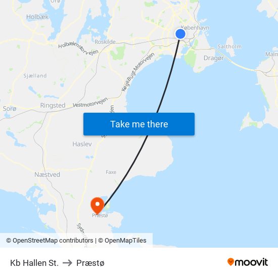 Kb Hallen St. to Præstø map