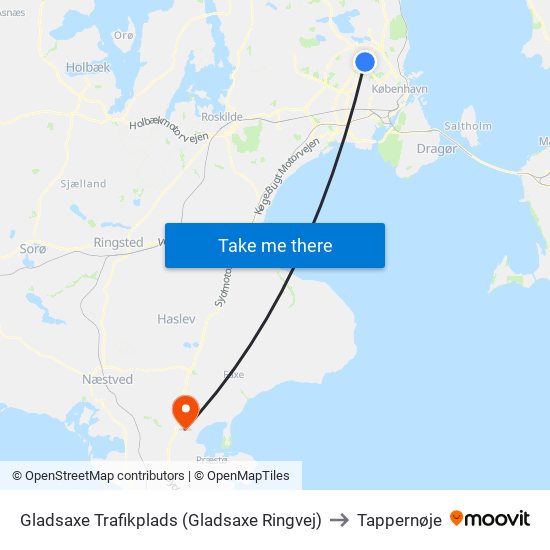 Gladsaxe Trafikplads (Gladsaxe Ringvej) to Tappernøje map