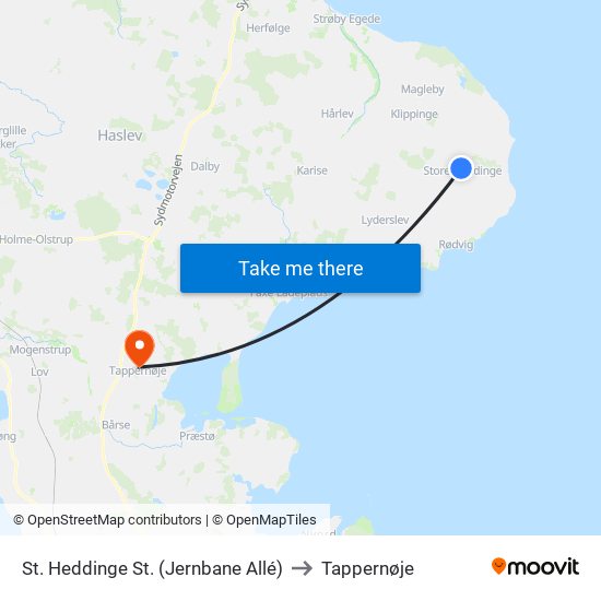 St. Heddinge St. (Jernbane Allé) to Tappernøje map