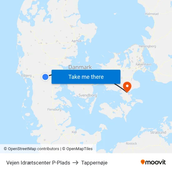Vejen Idrætscenter P-Plads to Tappernøje map