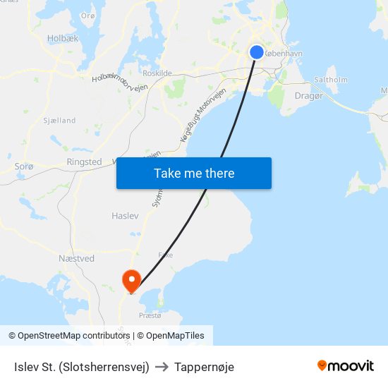 Islev St. (Slotsherrensvej) to Tappernøje map