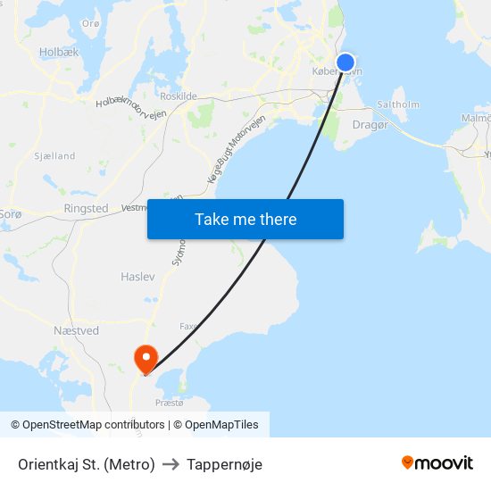 Orientkaj St. (Metro) to Tappernøje map