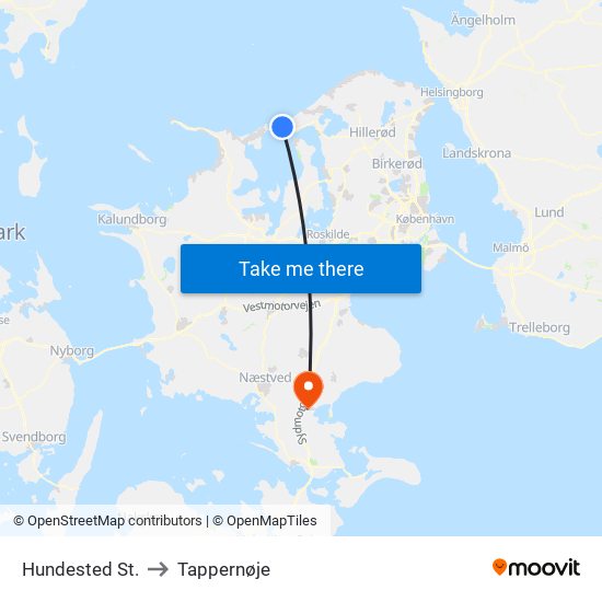 Hundested St. to Tappernøje map
