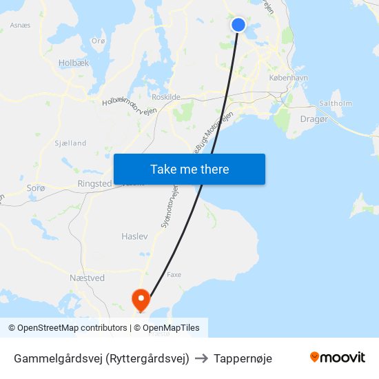 Gammelgårdsvej (Ryttergårdsvej) to Tappernøje map