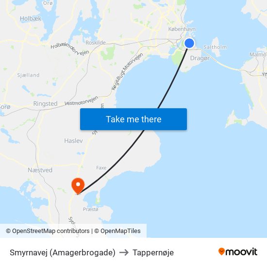 Smyrnavej (Amagerbrogade) to Tappernøje map