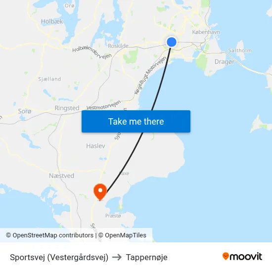 Sportsvej (Vestergårdsvej) to Tappernøje map