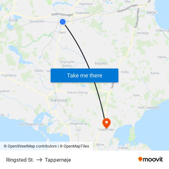 Ringsted St. to Tappernøje map