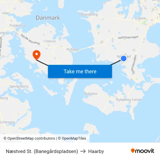 Næstved St. (Banegårdspladsen) to Haarby map