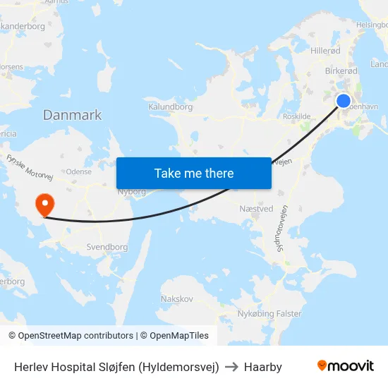 Herlev Hospital Sløjfen (Hyldemorsvej) to Haarby map