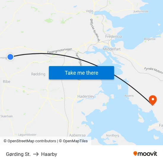 Gørding St. to Haarby map