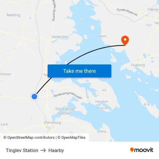 Tinglev Station to Haarby map