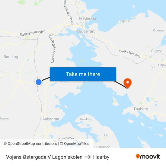 Vojens Østergade V Lagoniskolen to Haarby map