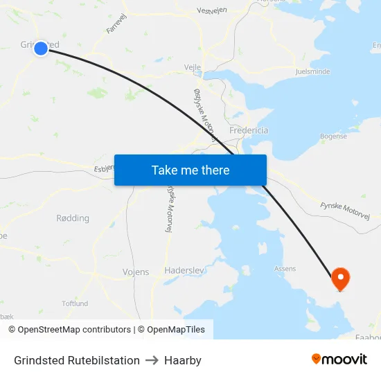 Grindsted Rutebilstation to Haarby map