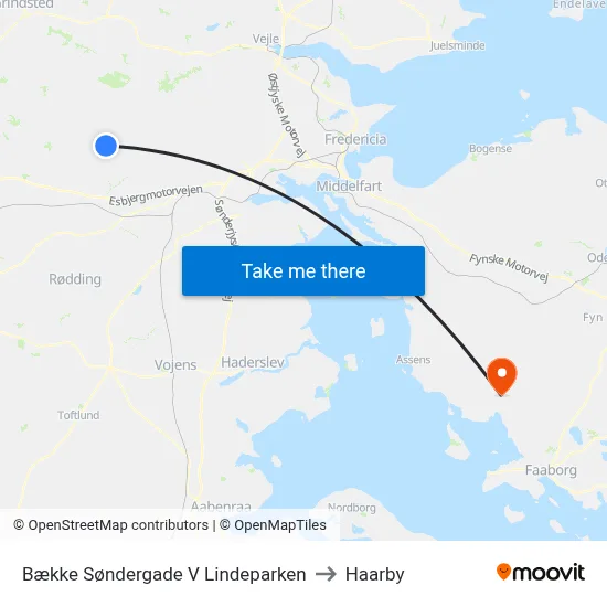 Bække Søndergade V Lindeparken to Haarby map