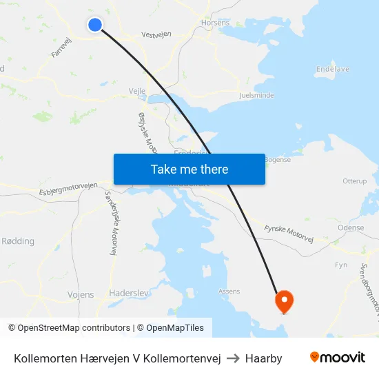 Kollemorten Hærvejen V Kollemortenvej to Haarby map
