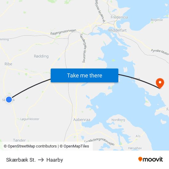 Skærbæk St. to Haarby map