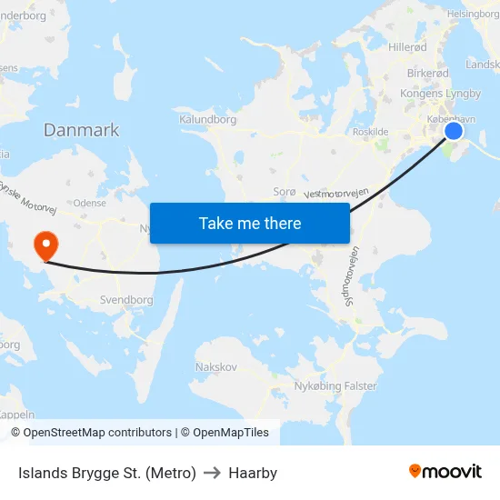 Islands Brygge St. (Metro) to Haarby map
