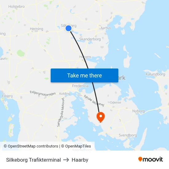 Silkeborg Trafikterminal to Haarby map