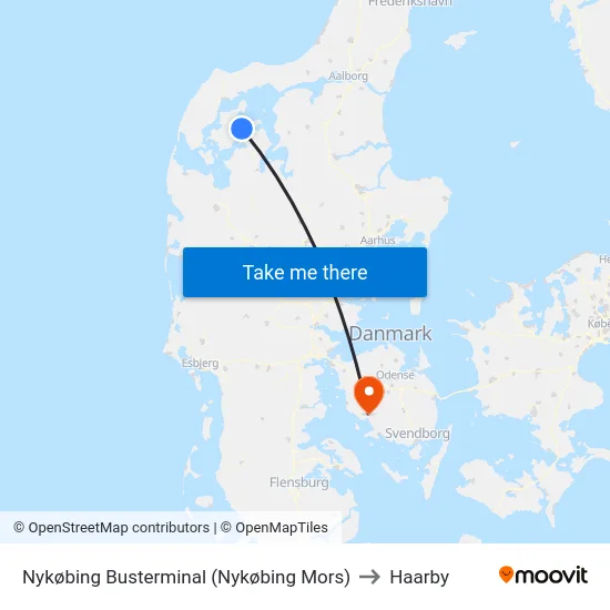 Nykøbing Busterminal (Nykøbing Mors) to Haarby map