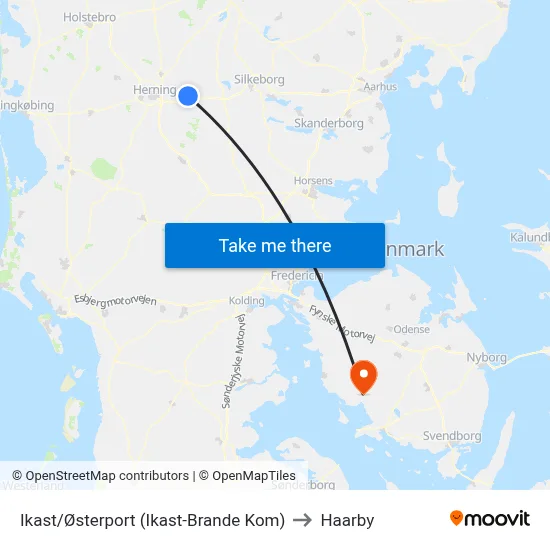 Ikast/Østerport (Ikast-Brande Kom) to Haarby map