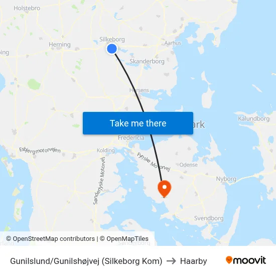 Gunilslund/Gunilshøjvej (Silkeborg Kom) to Haarby map
