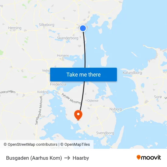Busgaden (Aarhus Kom) to Haarby map