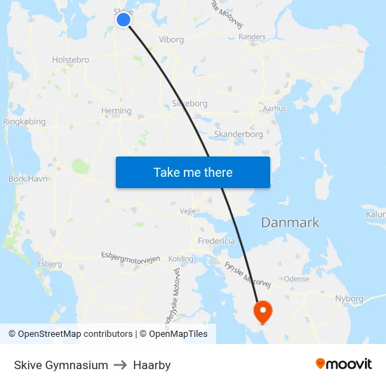 Skive Gymnasium to Haarby map