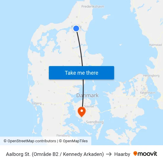 Aalborg St. (Område B2 / Kennedy Arkaden) to Haarby map