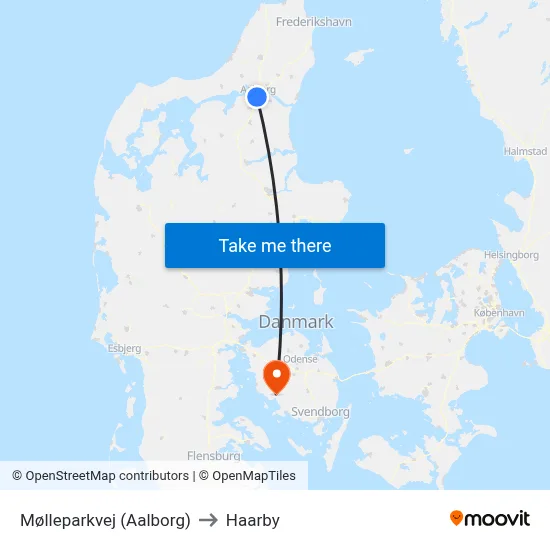 Mølleparkvej (Aalborg) to Haarby map