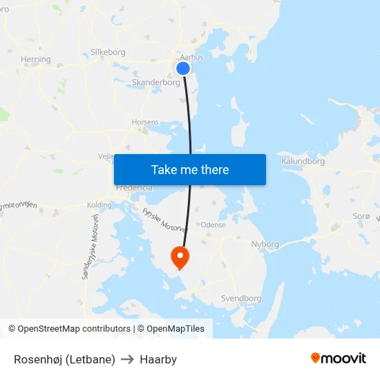 Rosenhøj (Letbane) to Haarby map