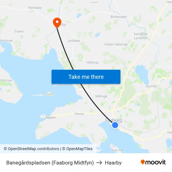Banegårdspladsen (Faaborg Midtfyn) to Haarby map