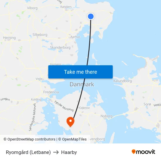 Ryomgård (Letbane) to Haarby map