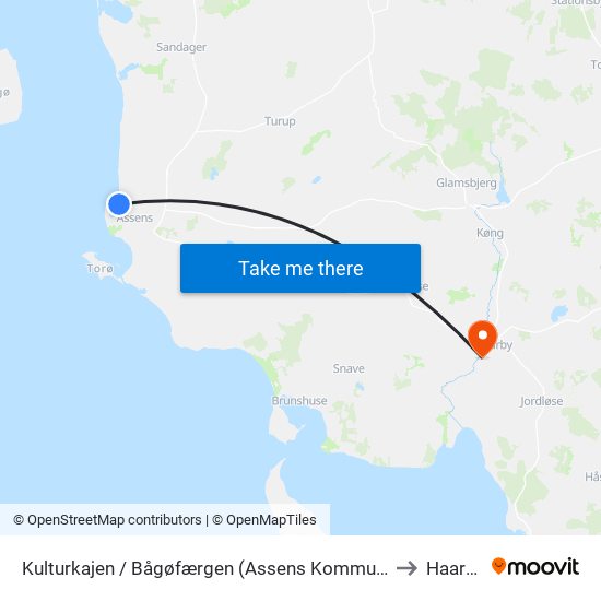 Kulturkajen / Bågøfærgen (Assens Kommune) to Haarby map